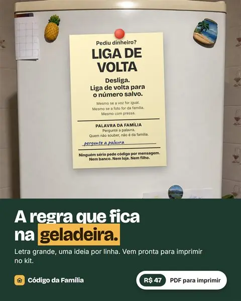 Cartão Liga de Volta na geladeira