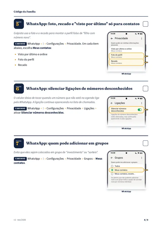 Página do kit: Passos do WhatsApp